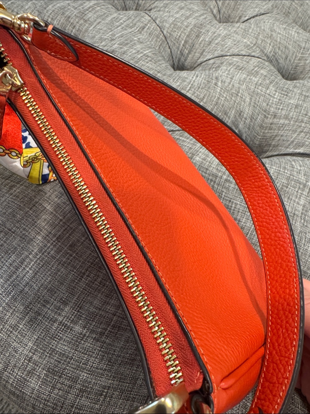Coach Bag Teri Orange Pebbled Leather Small Shoulder Bag with Scarf Accent - Picture 16 of 17
